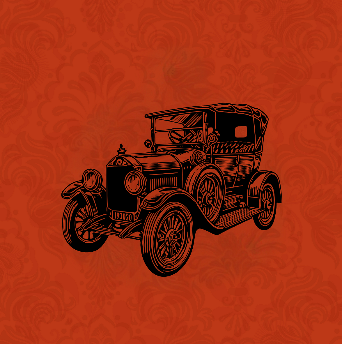 a crimson and black illustration of a Ford Model T