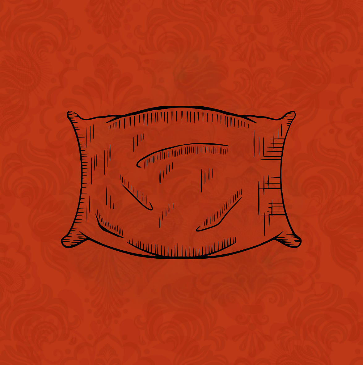 a crimson and black illustration of a pillow