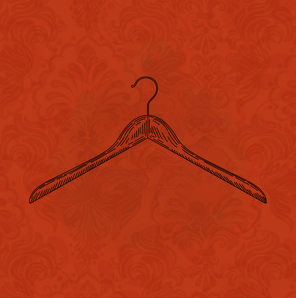 a crimson and black illustration of a hanger