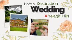 Promotional graphic for destination weddings in Yelagiri Hills featuring a resort and rings.