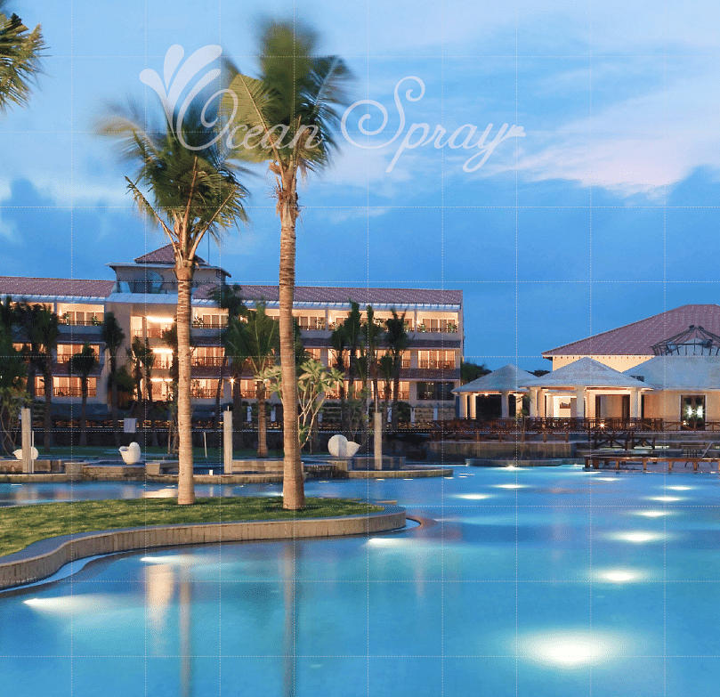 swimming pool surrounded by villa and tree at Ocean Spray, Puducherry.