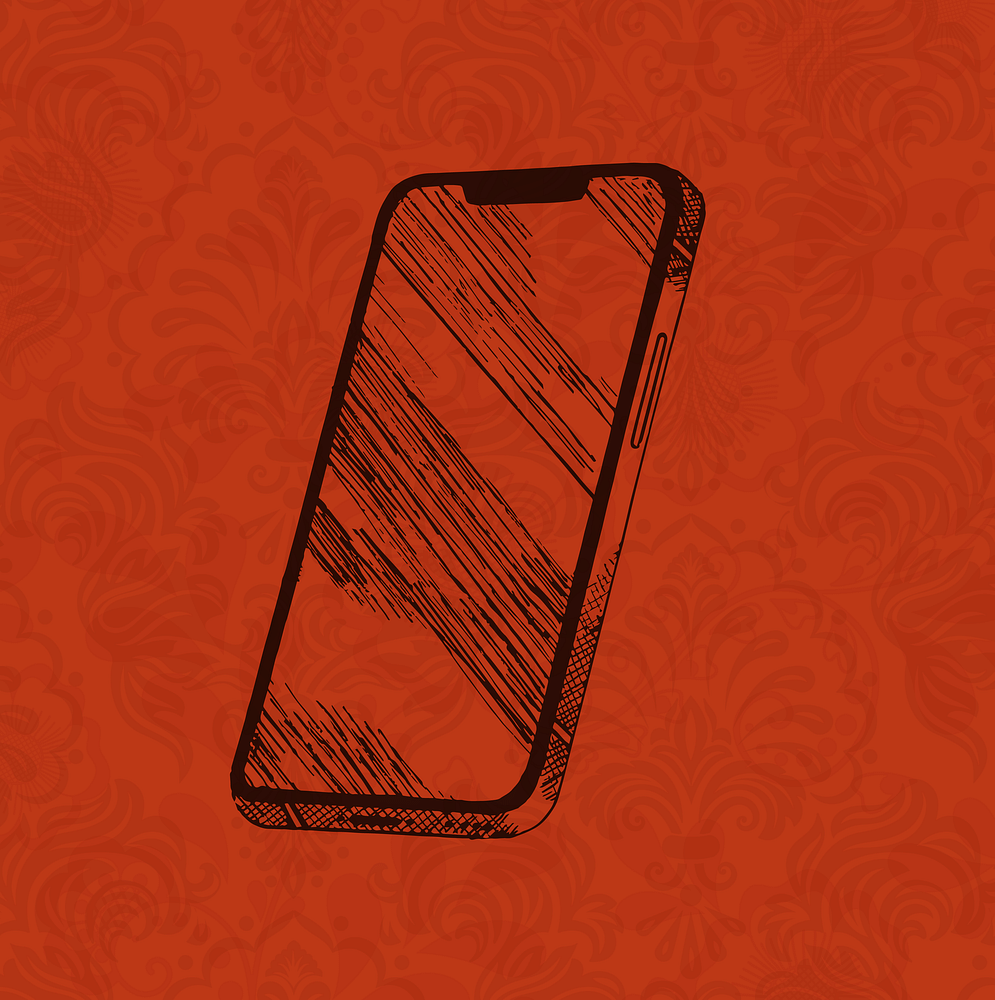 a crimson and black illustration of the screen of a smartphone