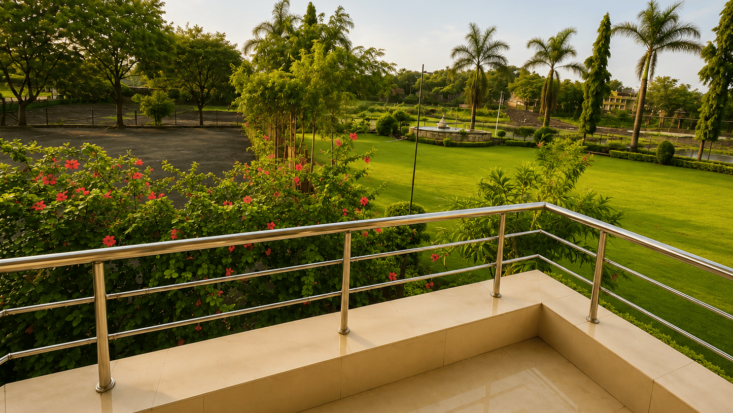 Lawn view pic from Premium room balcony