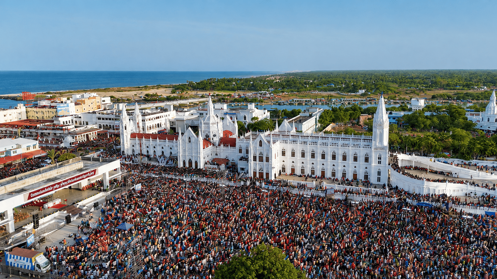 Vailankanni Flag Hoisting 2026 at Basilica of Our Lady of Good Health with devotees gathered for the festival 