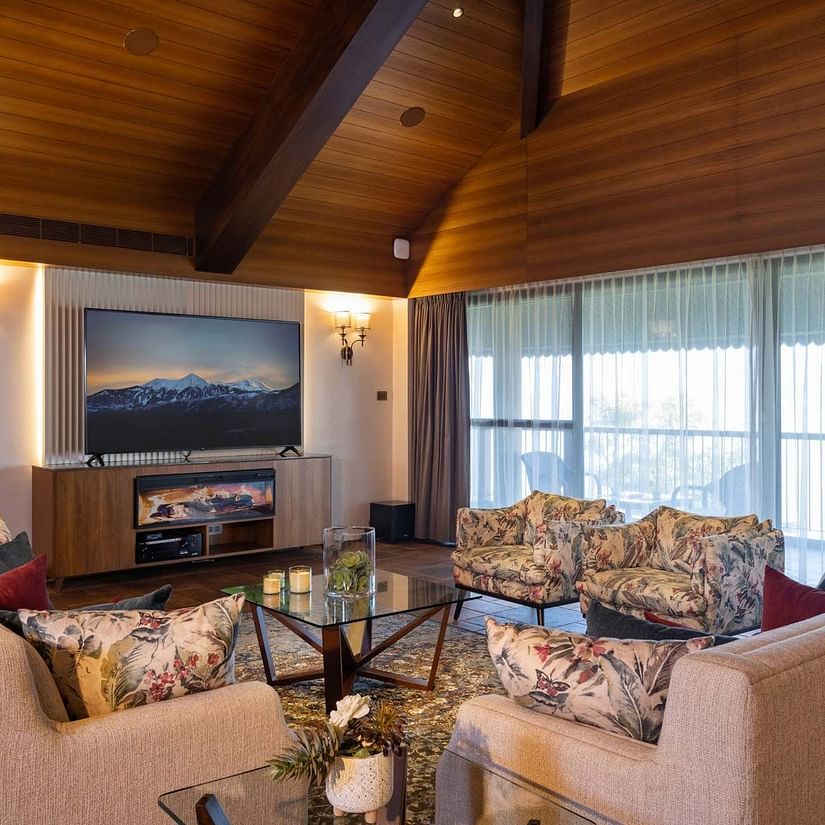 Living room with white sofas at Golak by Denissons Presidential Villa, Madikeri