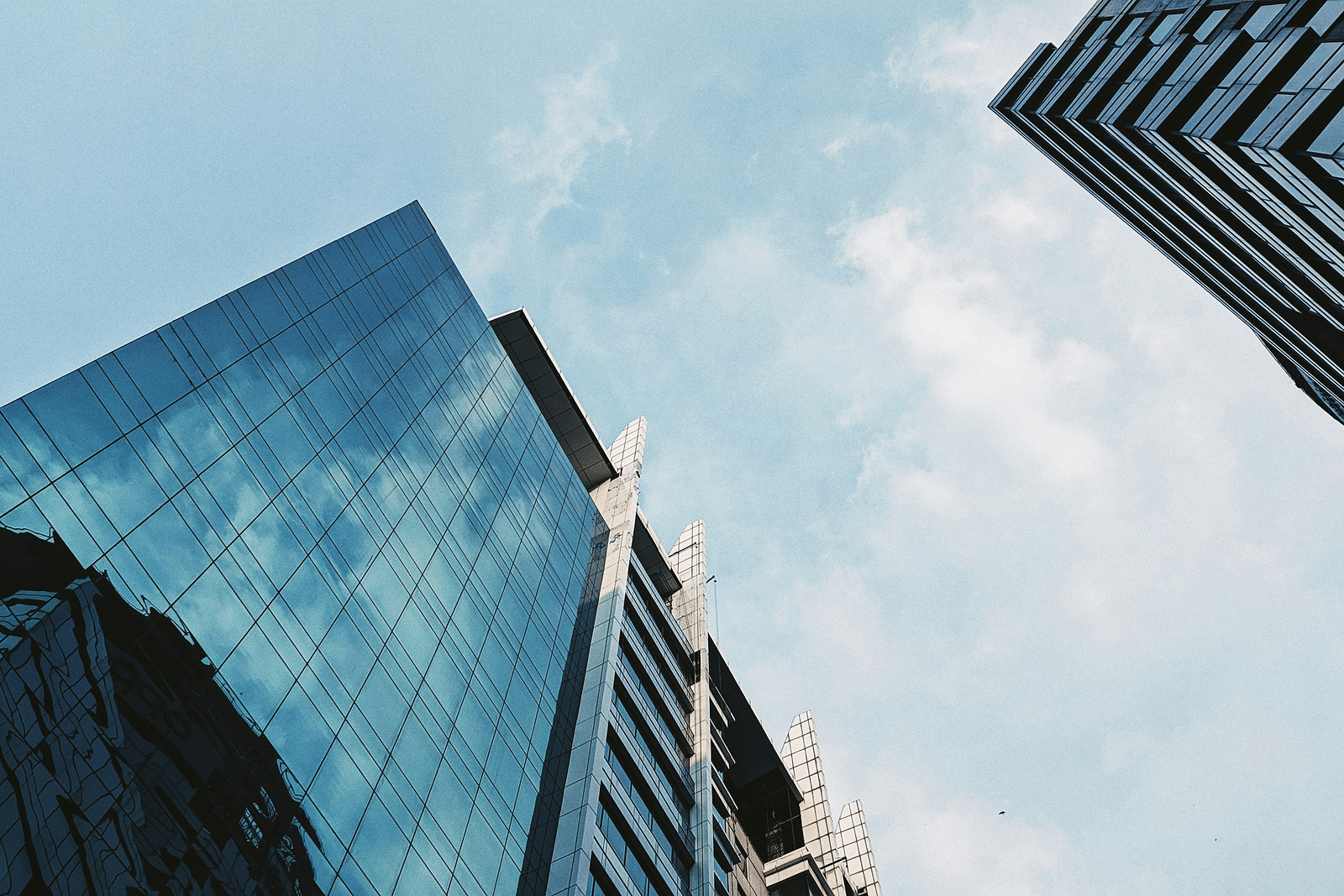An overview of the high rise offices in DLF Cyber City as seen from below.
