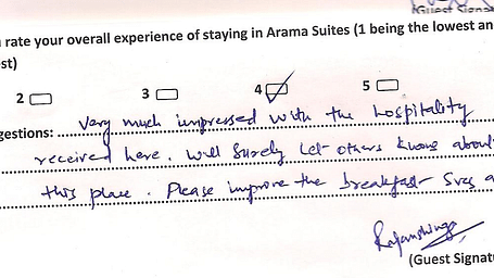 Hotel Arama Suites Bangalore Feedback 16 Hotel Arama Suites Bangalore