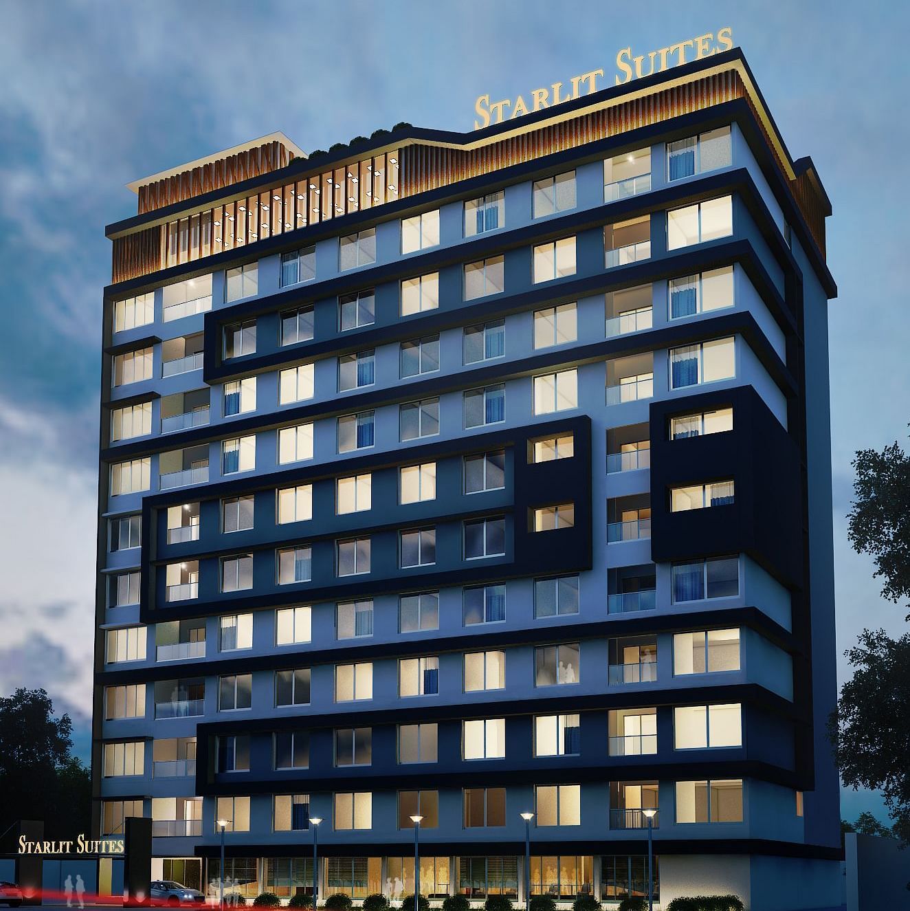 Facade of Starlit Suites, Hyderabad