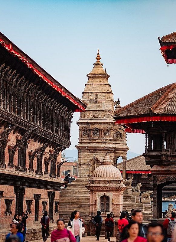 Durbar Square with the building structure and crowd surrounding the area