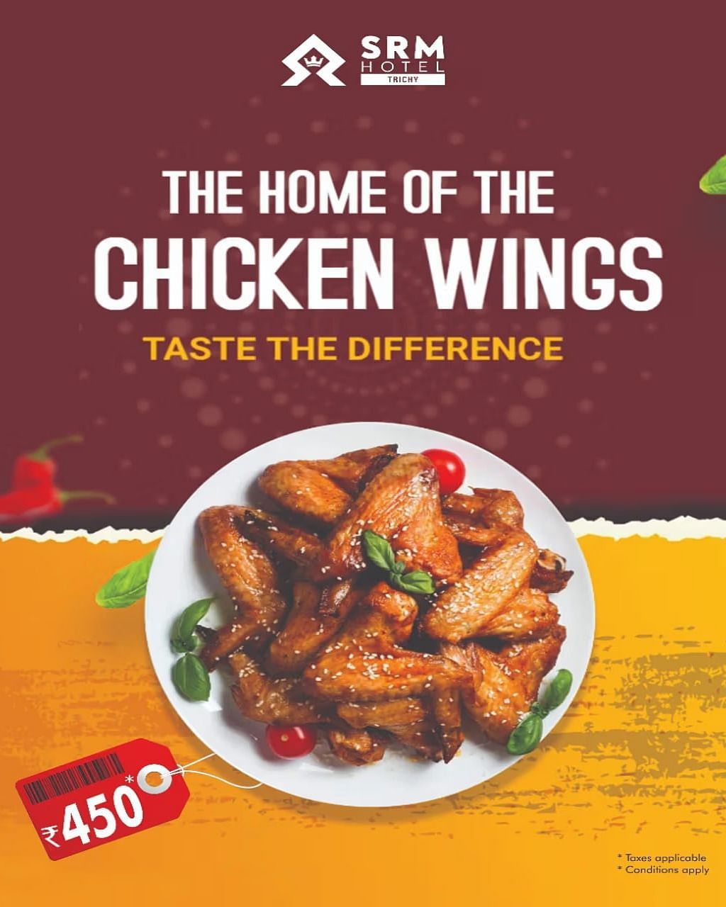Poster of Chicken wings offer at SRM Hotel Tiruchirappalli
