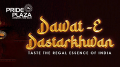 Food festival banner for Dawat-E-Dastarkhwan at Pride Plaza New Delhi, Jan 23–Feb 1. Lunch & dinner buffet.