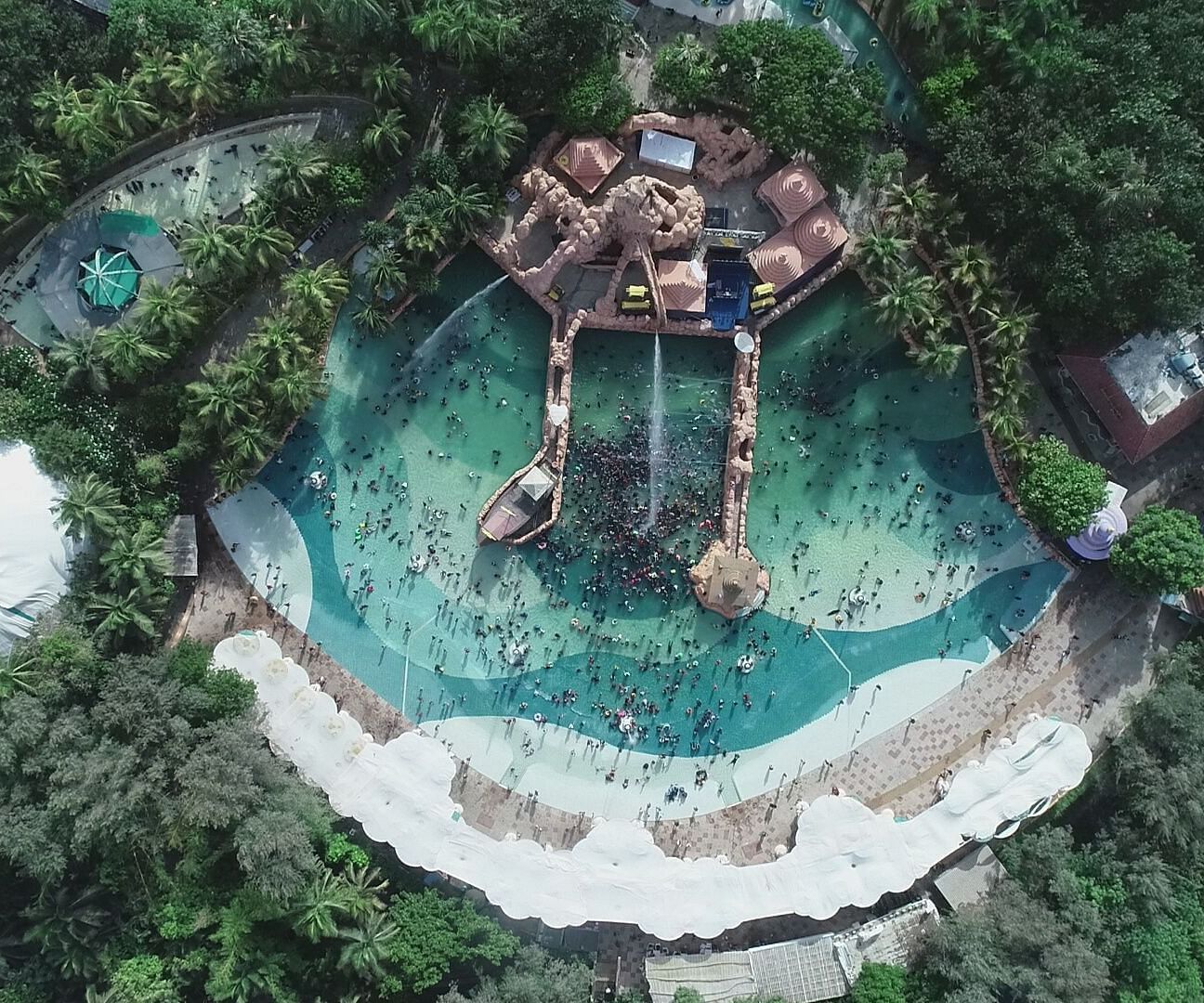 An aerial view of Aquadrome at Water Kingdom amidst greenery