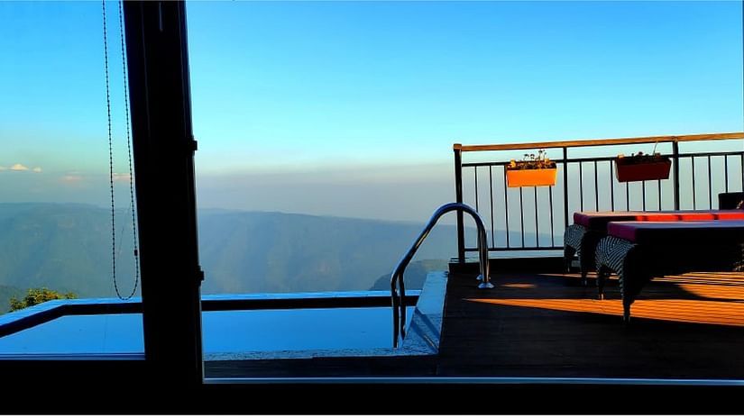 private swimming pool with mountain view
