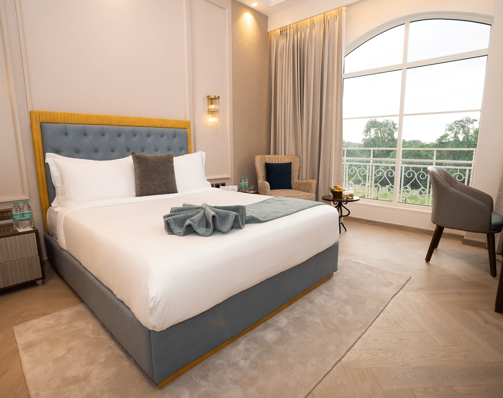 Stylish room with king bed and scenic view at Miros Hotels, one of the finest resorts in Goa with swimming pool.