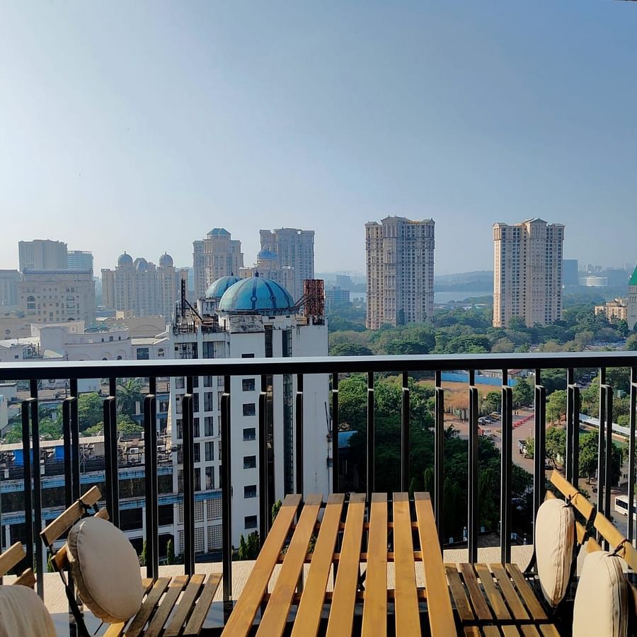 balcony view from the Maxxvalue Hotel, Chitranjan Tower, Powai facing the city with other sky-scrapers