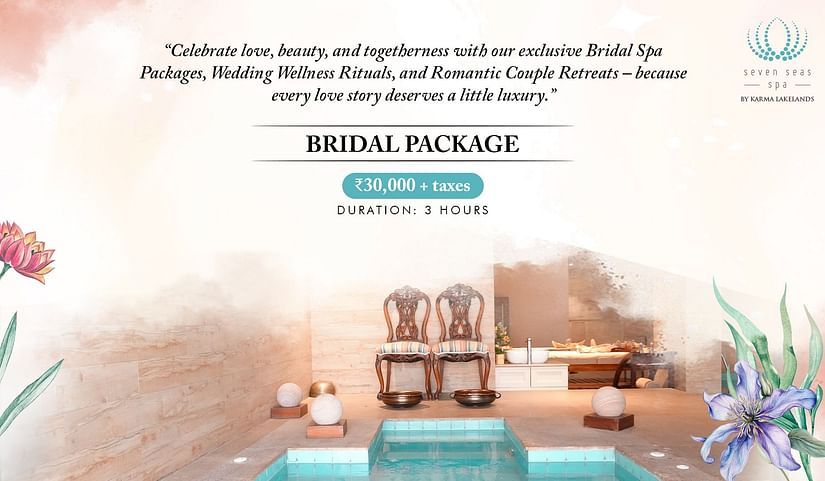 An elegant bridal package in Bengaluru, showcasing a serene spa setting with plush seating, candles, and a tranquil ambiance for pre-wedding pampering.
