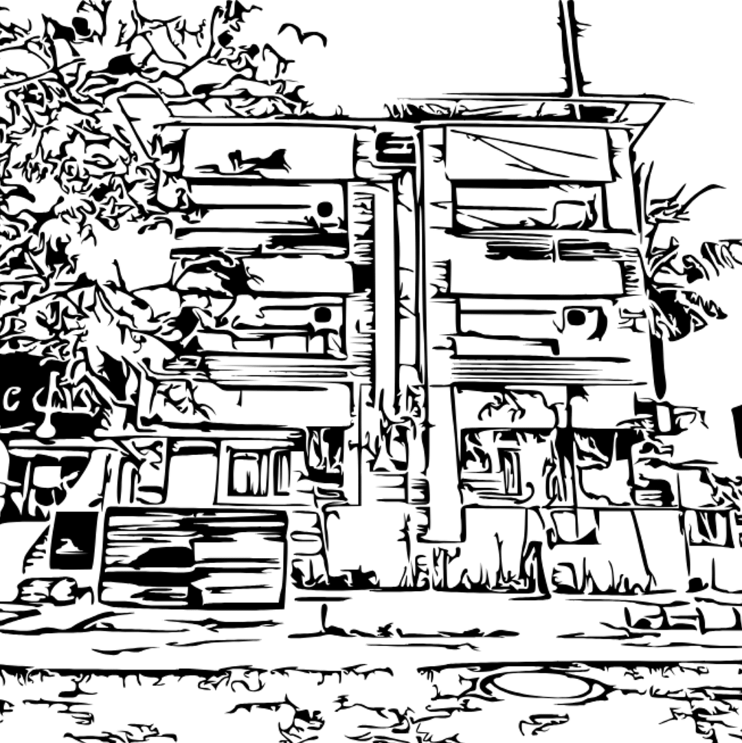 Line art of the facade of Sterling Keys by TGI in Bnagalore