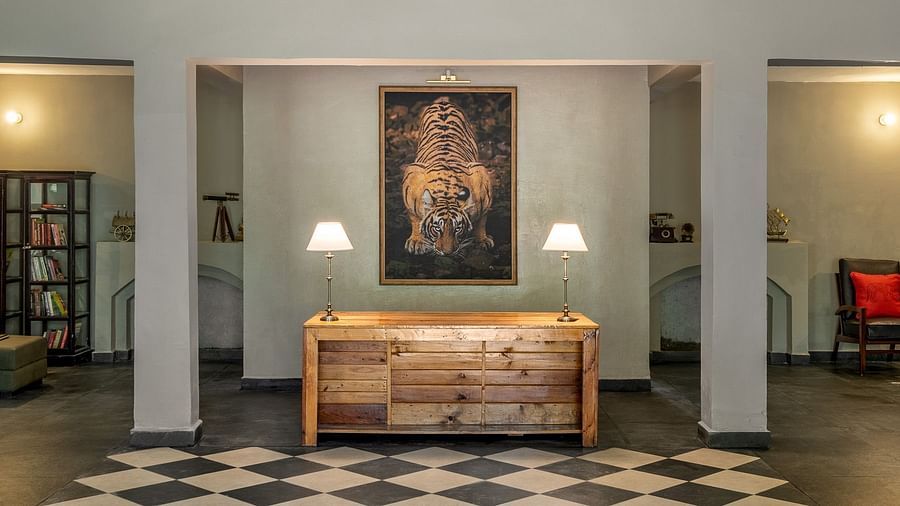 Wide view of the lounge at Saccharum Safari Lodge, Kanha Tiger Reserve 2