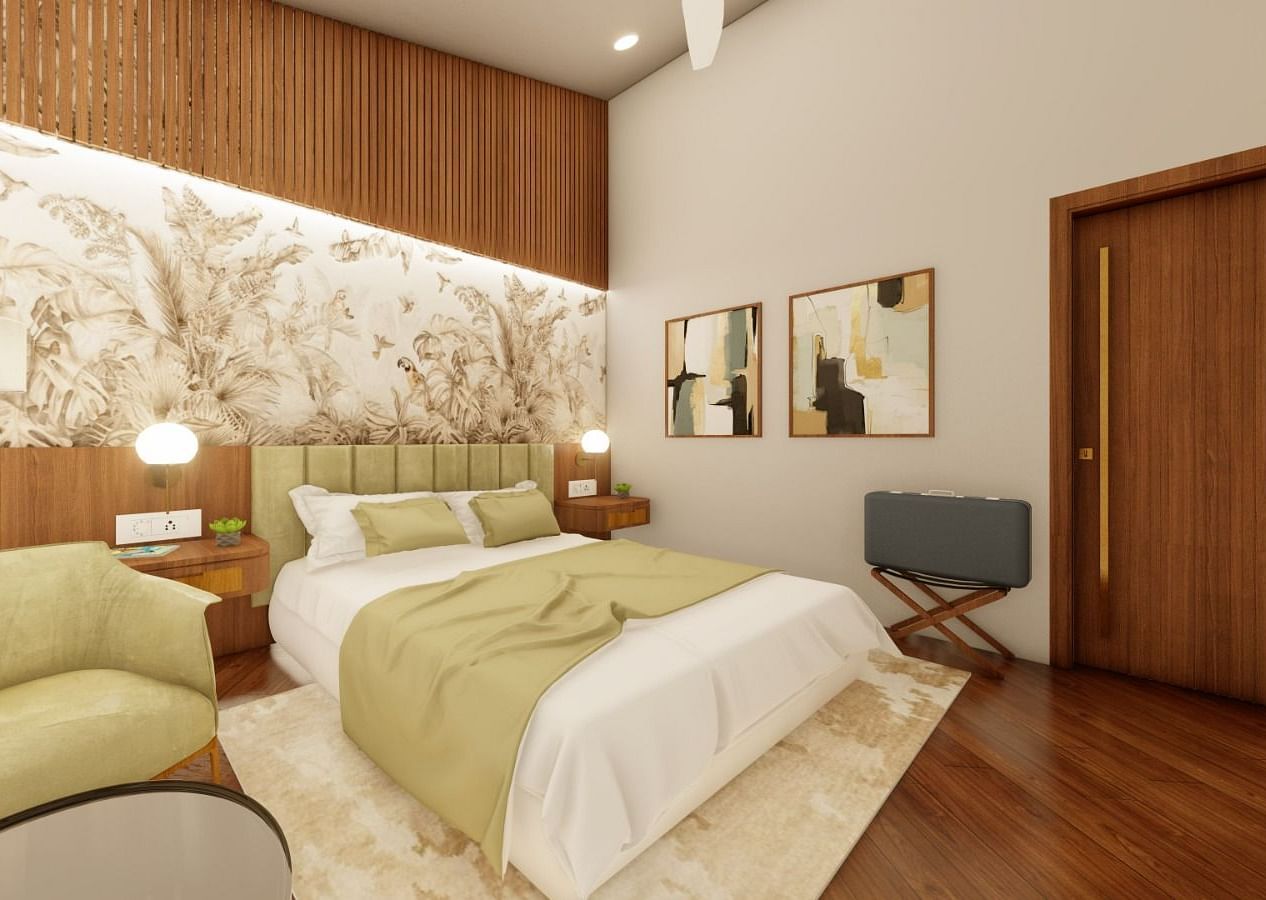 View of the Master bed of Orchard View Rooms at Trishvam Symphony, Krishnagiri