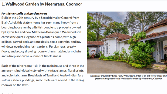A snipped featuring the facade of Wallwood Garden by Neemrana, Coonoor which is listed among the 7 cosy stays in the Nilgiris.