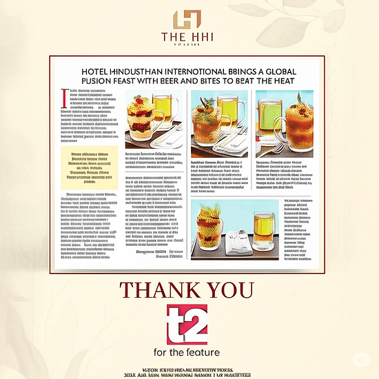 A visual representation of an article from 't2', highlighting a special press feature on Hotel Hindusthan International in Kolkata, discussing its offerings and services