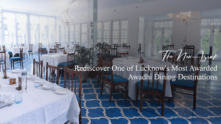 Blog banner for The New Azrak Redisco at Saraca Hotels and Resorts with a restaurant interior view and branded text overlay.