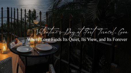 Romantic candlelit terrace dining overlooking scenic views, brand marketing creative at Saraca Hotels & Resorts.