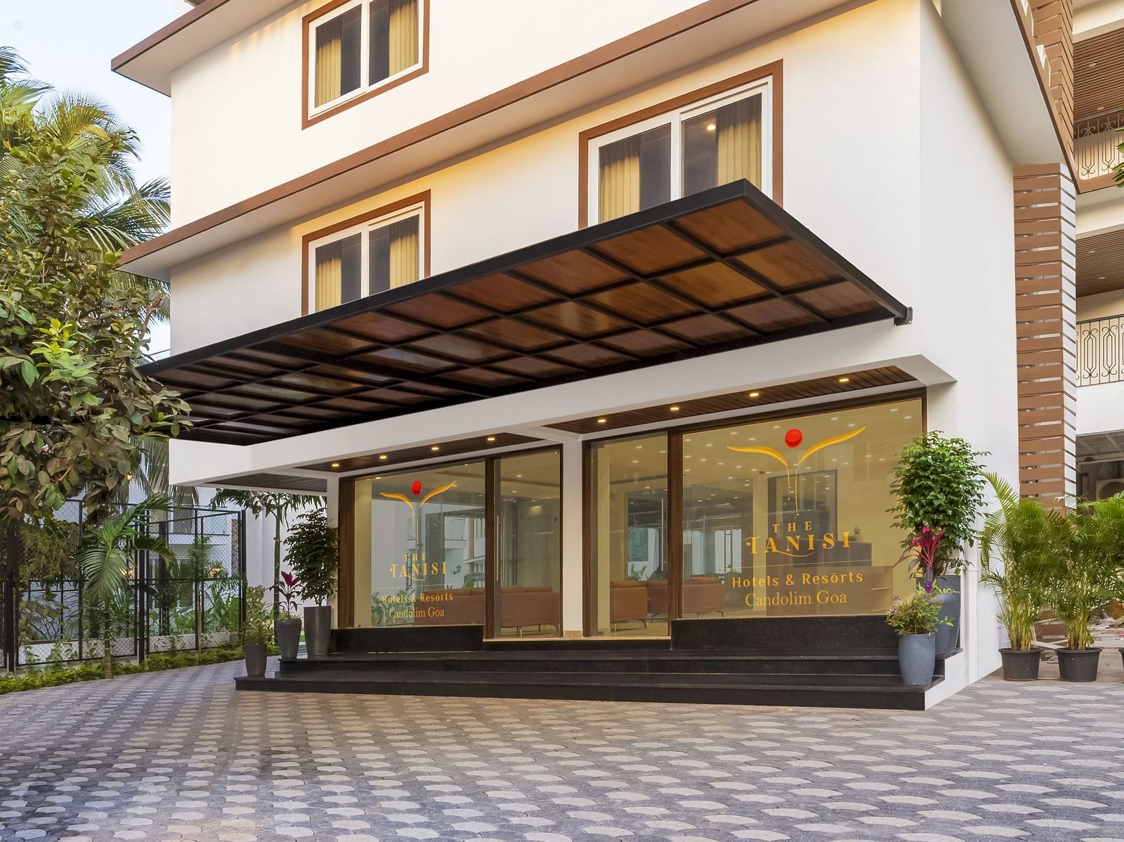 Facade view of The Tanisi Hotels & Resorts, Goa with the entrace in view