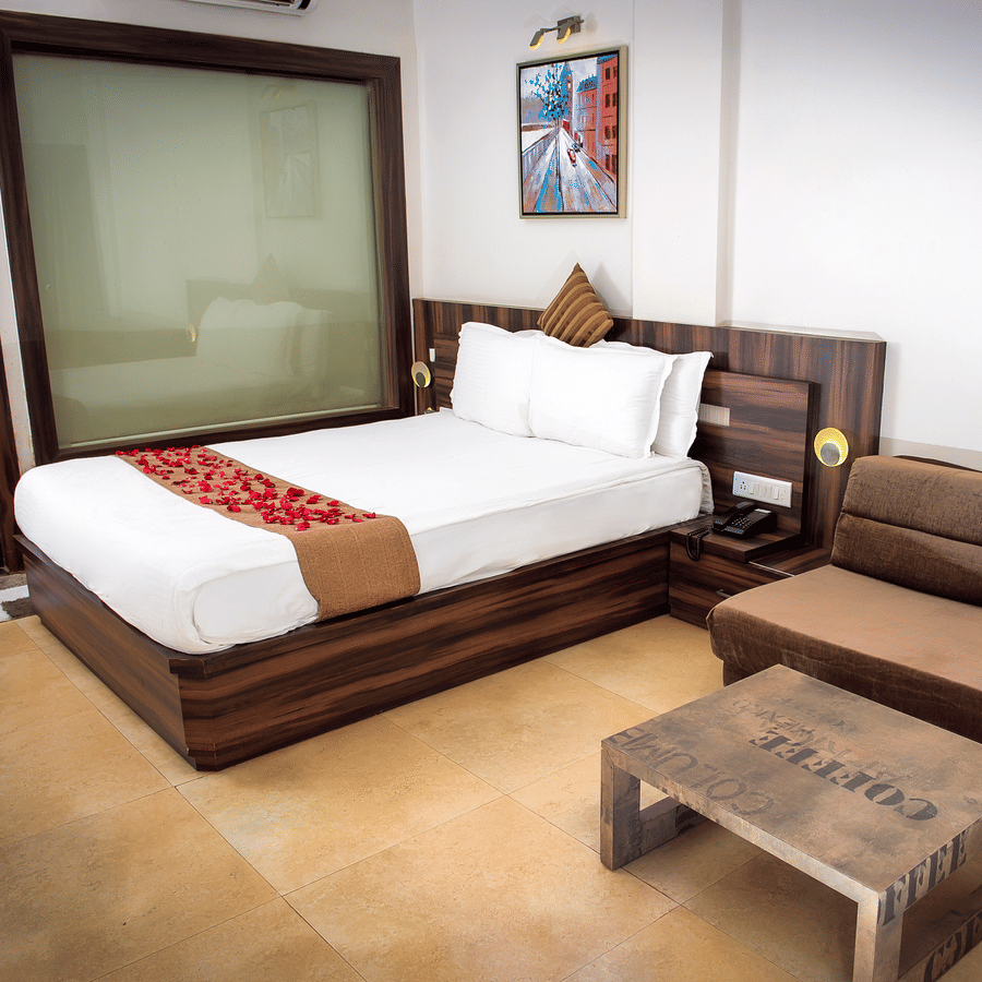 The Regent Room of the resort with its sofa and side table.