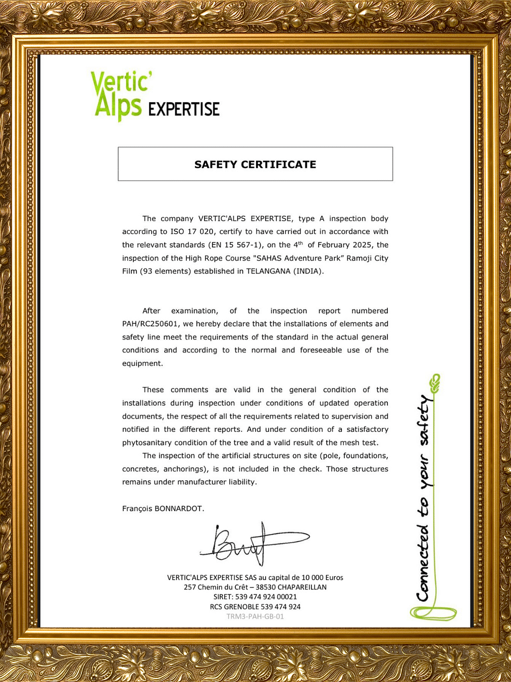 Sahas Adventure Park is certified by Vertic Alps Expertise, ensuring top safety standards for its High Rope course