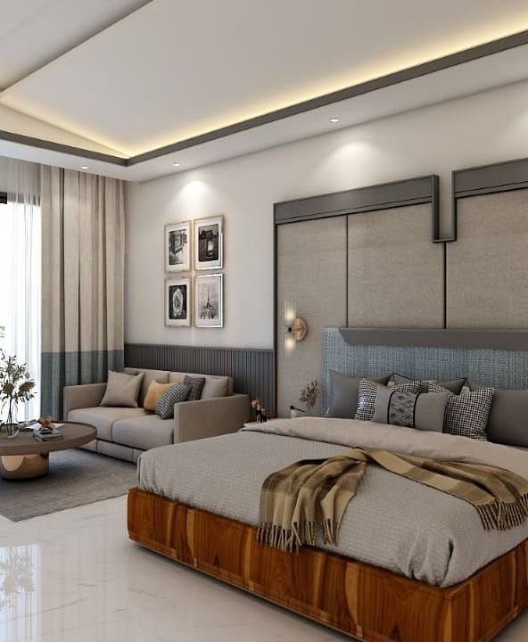 A beautiful room with ample of natural light coming from the huge french windows featuring a double bed in the room. - Namaste Corbett
