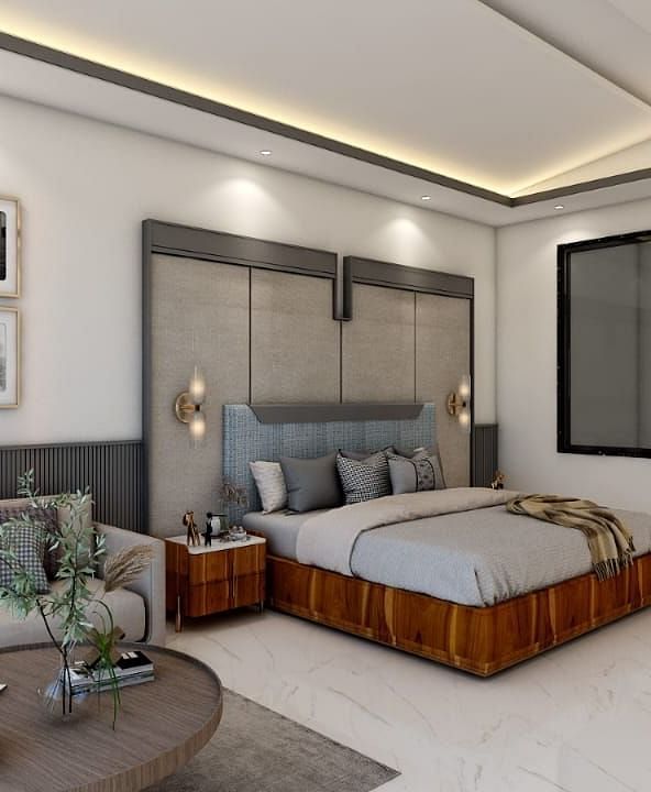 A spacious room featuring a double bed alongside a common seating area. - Namaste Corbett