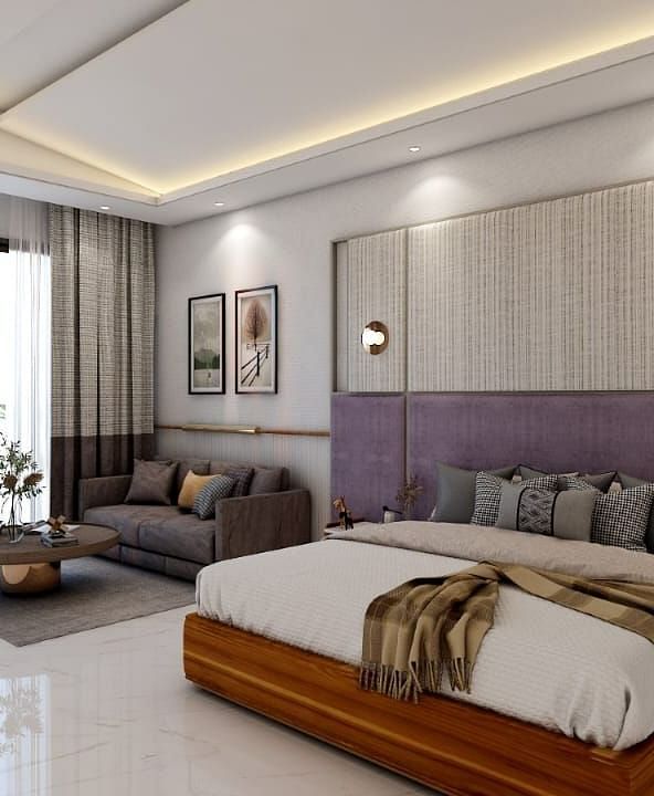 A beautiful room with ample of natural light coming from the huge french windows featuring a double bed in the room. - Namaste Corbett