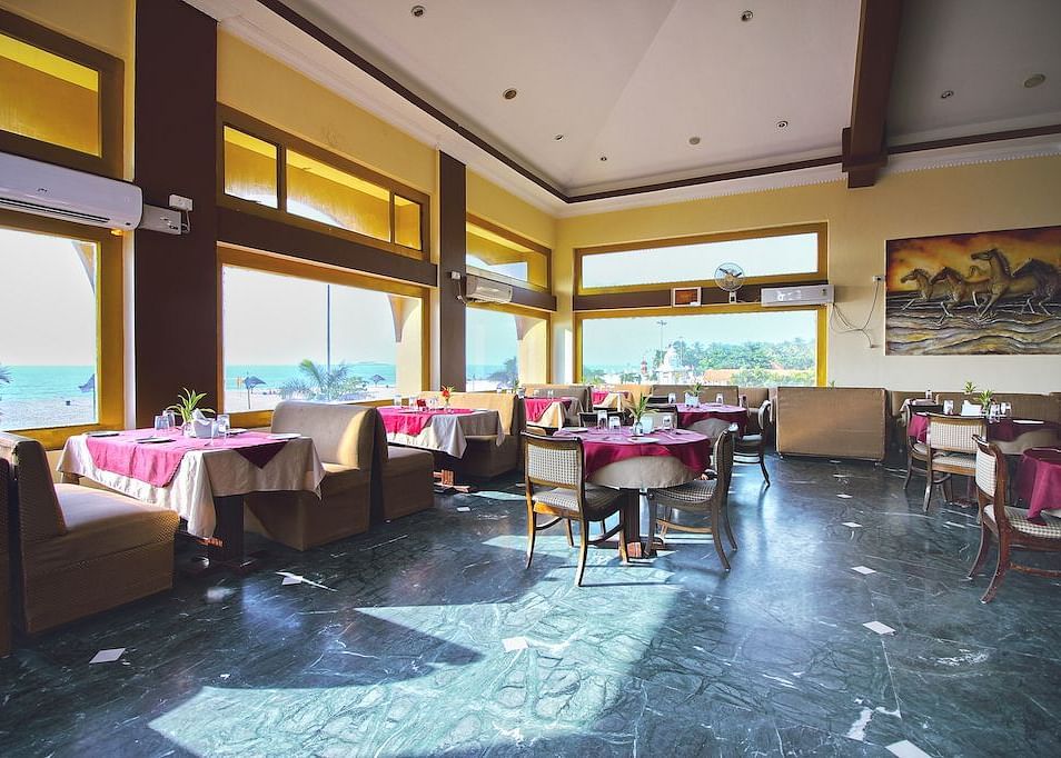 Interiors of the Ocean View restaurant at Paradise Isle Beach Resort, Udupi