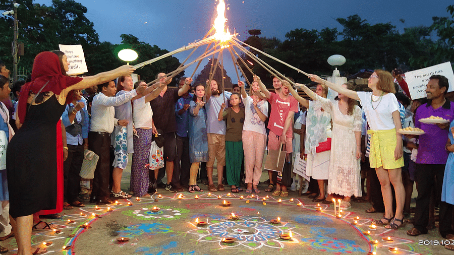 Bunch are peoples celebrating Diwali  at Lotus Eco Resort Konark