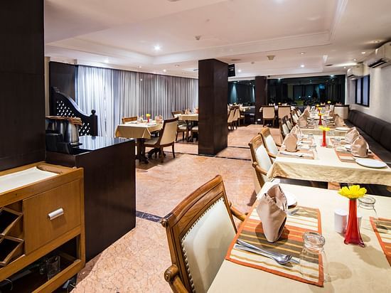 interior of our in-house restaurant in vile parle - royal palate