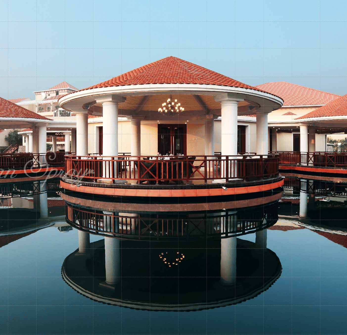 A front shot of exterior Lotosas Floating Restaurant, Ocean Spray, Puducherry.
