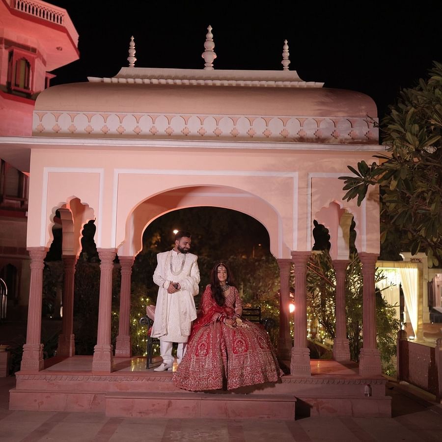 Final wedding exit of Advait & Akshay outside the grand entrance of Umaid Palace.