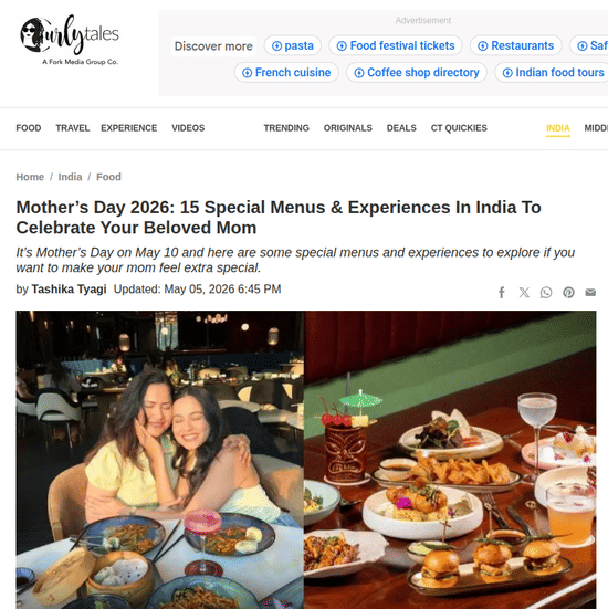 Digital press release of Curly Tails featuring guests enjoying a Mother's Day dining experience at Karma Lakelands resort.