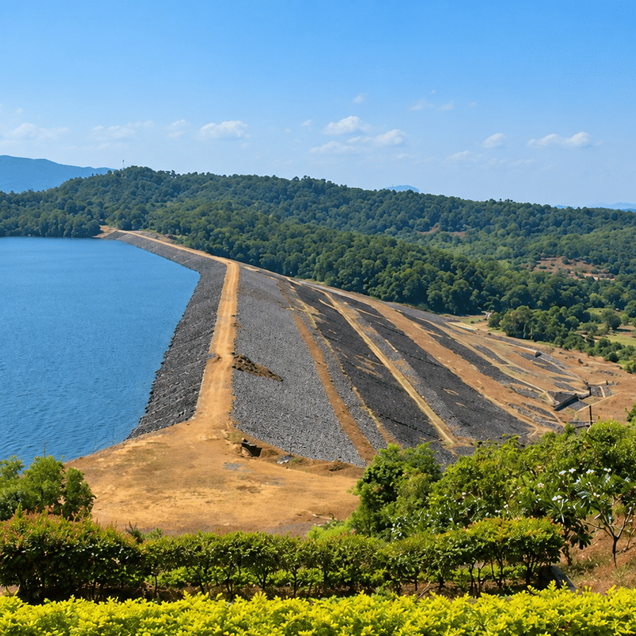 Panoramic Reservoir and Dam Landscape