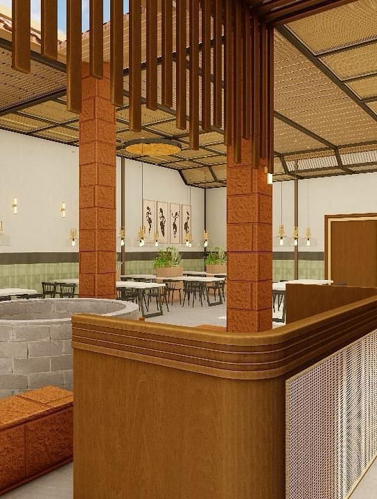 Interior view of a resort's reception with wooden structures | Ayana Resorts & Convention, Hyderabad