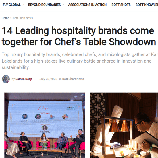 BOTT article highlighting Karma Lakelands hosting the Chef's Table Showdown 2.0 with leading hospitality brands.