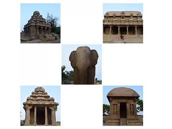 A collage of Mahabalipuram showcasing various sculptures.
