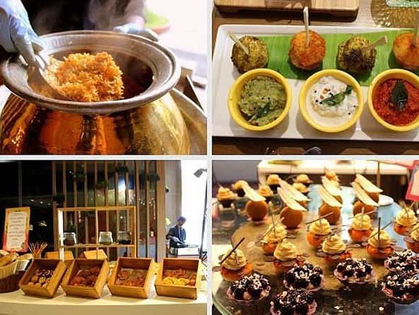 A collage image of different food platters