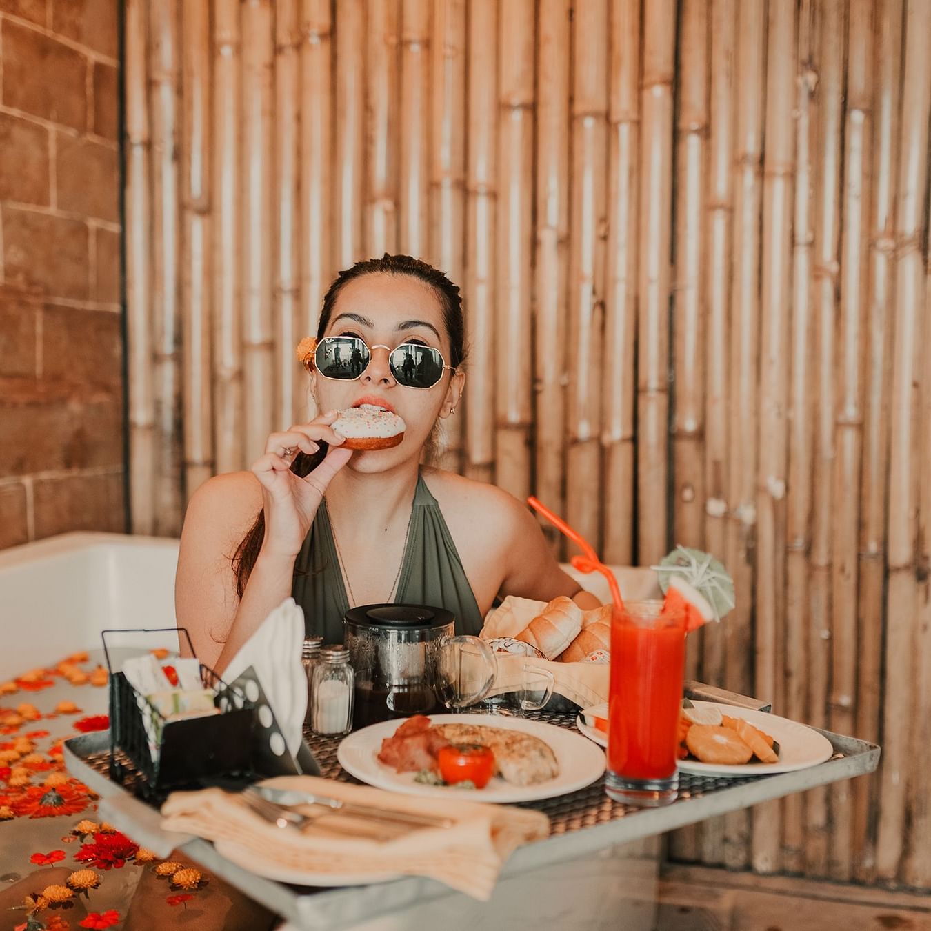 guest eating a donut