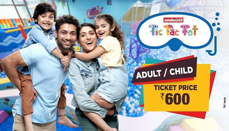     A promotional banner displaying a special adult and child ticket price of ?600, featuring a happy group enjoying water park rides and attractions.