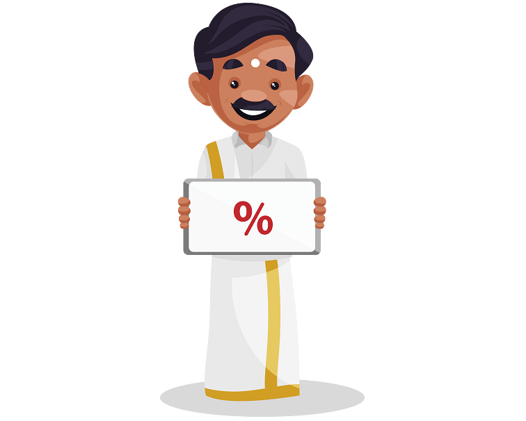 A cheerful character holding a percentage sign, symbolising discounts, offers, or promotions.