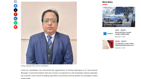 Anirban Banerjee, newly appointed General Manager at Lords Inn, Kankidham, posing in formal attire.