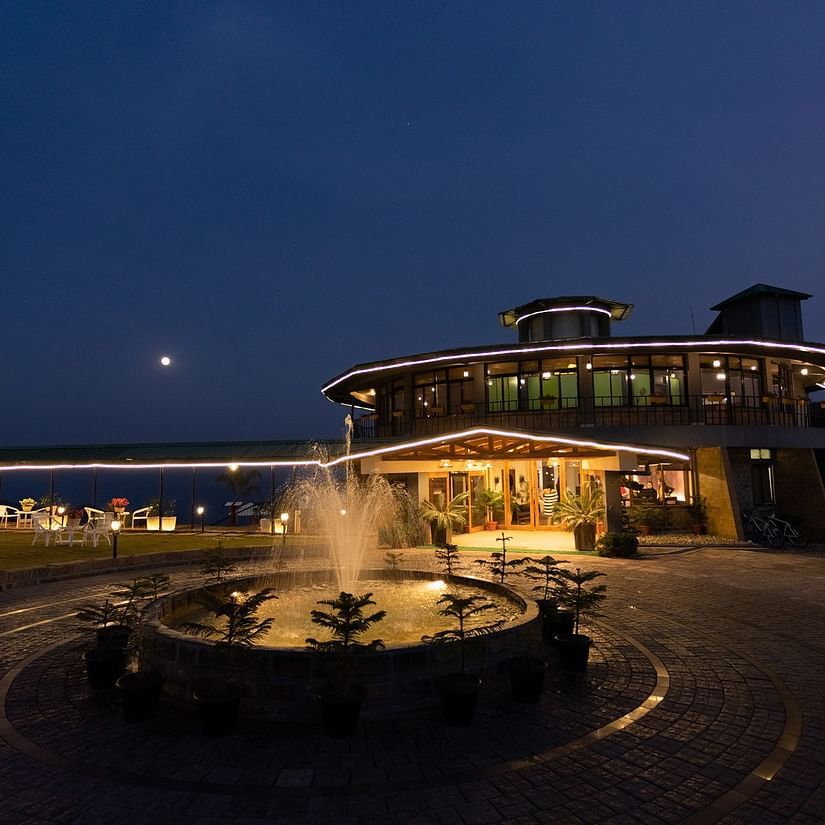 the exterior facade in the night of Polo Orchid Resort in Cherrapunji 