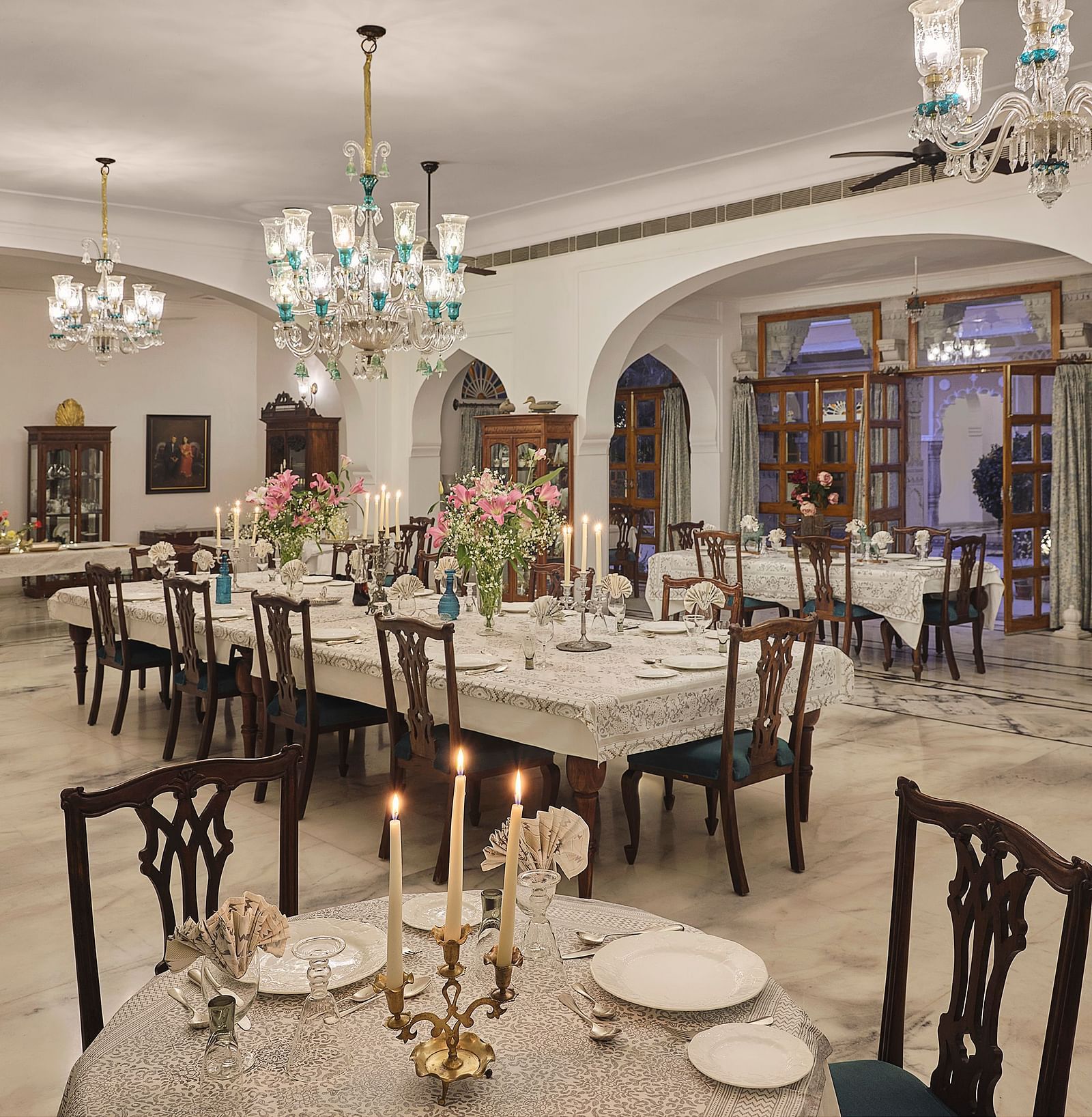 image of the indoor dining area with elegant interiors at dev shree, deogarh
